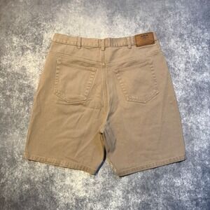 Vintage Route 66 Mens Relaxed Fit Khaki Tan Cotton Twill Denim Shorts Size 36
